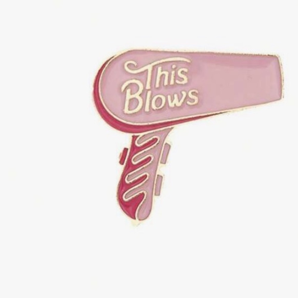New Pink & Gold Hair Dryer “This Blows” Enamel Pin - Picture 4 of 4